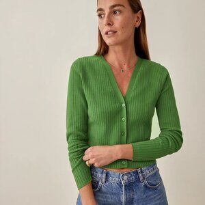 Reformation Gilda Ribbed V-neck Cardigan Kelly Green - Size S